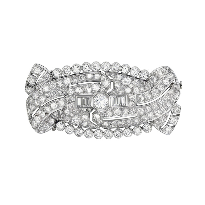 Broche ancienne diamants 6.95 carats or blanc et platine 20.28g Comme neuf -  reconditionné disponible sur Gemme Les Bijoux